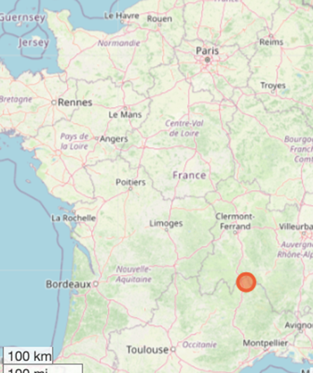 Location of Montchabrier (Lozere), Languedoc, France CC OpenStreetMap