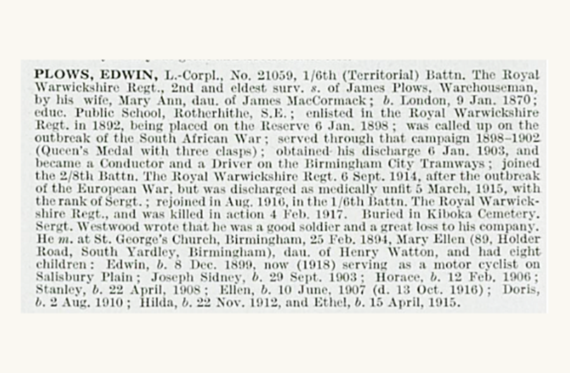The location of Kiboko Wood Cemetery where men of The 1/6th Battalion, The Royal Warwickshire Regiment were buried after a German raid which took place on Sunday 4th February 1917