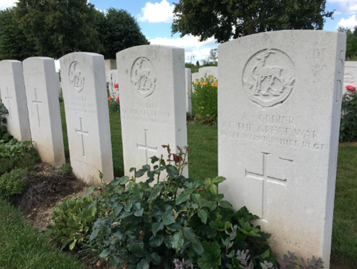 Unknown soldiers from The Royal Warwickshire Regiment at Assevillers New British Cemetery. It is more than certain these men belonged to The 143rd Infantry Brigade and were killed in action between February 1917 and March 1917