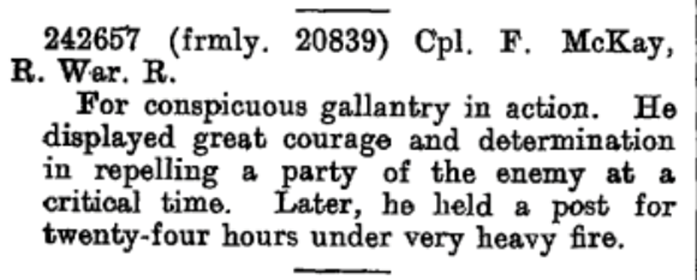 Medal Citation for Corporal Frank J. McKay