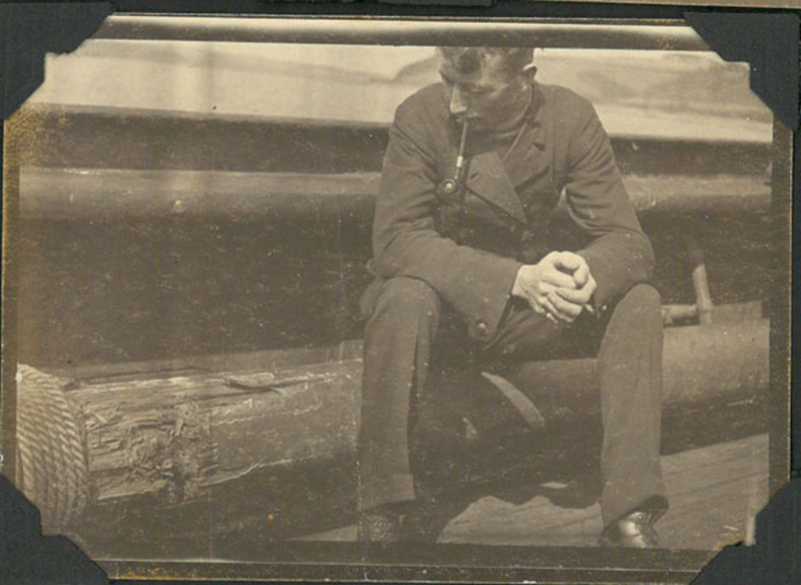 Photograph provided to Blair by Sanders. Sander aboard Helgoland, 1916. Developed in reverse by accident.