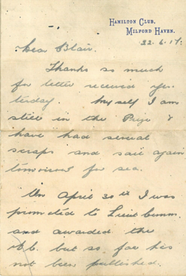 Part of Letter written June 22, 1917