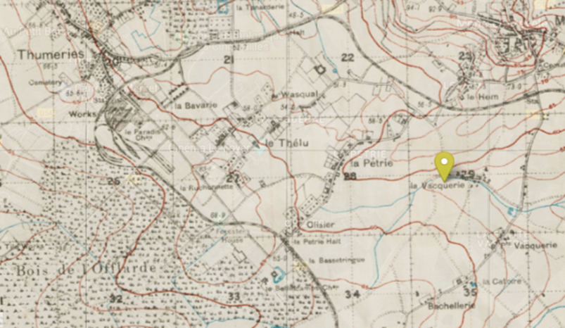 Location of Vacquerie from TrenchMapper (c) IWM, WFA 2024