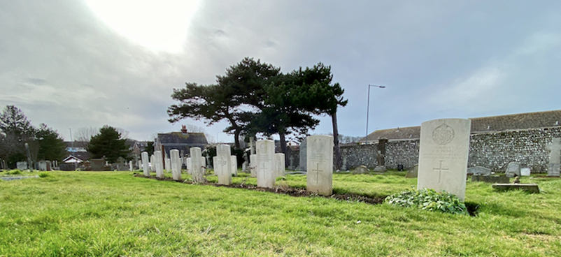 Seaford Cemetery featuring CWGC headstones of those from Seaford Camp who died while training here (CC BY 4.0 SA J F Vernon 2019)