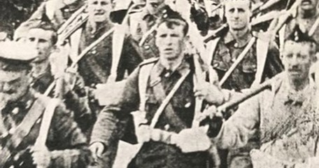 William Blumsom (Centre Of The Front Rank) On A Speed March