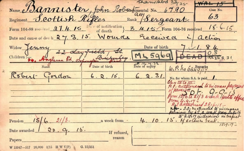 John Robert Bannister Pension Card