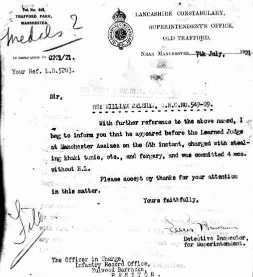 A Document Dated 7 July 1921 Shows He Had Been Convicted For Stealing Military Items, As Well As Forgery