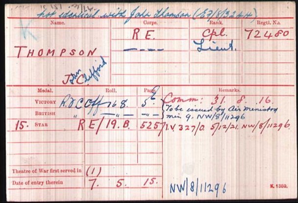 Thompson Medal Roll Index Card