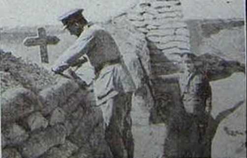 The Original Caption Reads 'An Officer Of The Graves’ Registration Commission Locating The Resting Place Of An Officer Buried In The Parapet Of The Sanna I Yat Trenches.' From The War Illustrated