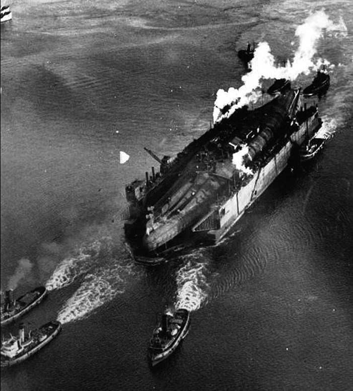The Last To Be Broken SMS Derfflinger Being Towed To Faslane In A Floating Dock