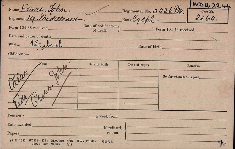 Pension Card For John Evers