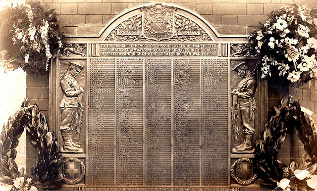 Manchester Corporation Tramways Department Memorial At Princess Road Depot, Manchester