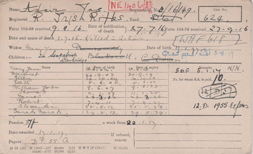 James Adair Pension Card