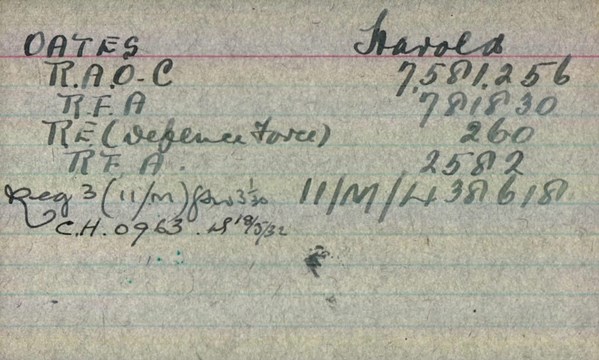 Harold Oates 'Other Ranks Survived' Card