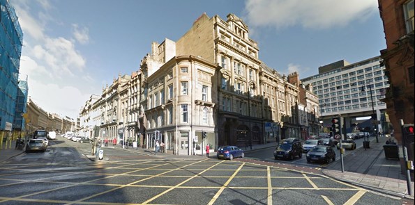 He Corner Of Mosley Street (On Right) And Grey Street (Ahead) In Newcastle.