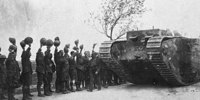 Tank Being Cheered Ww1