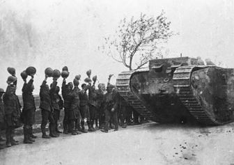 Tank Being Cheered Ww1