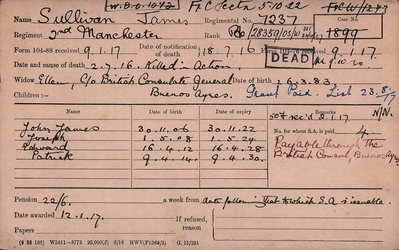 James Sullivan Pension Card