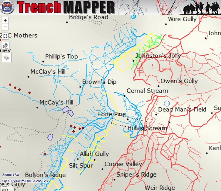 Extract from the composite map created of the trenches in the ANZAC area at Gallipoli