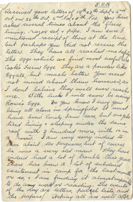Addison’s letter of 5 November 1918 to his parents