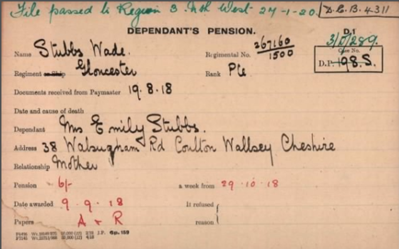 Wade Stubbs Pension Card