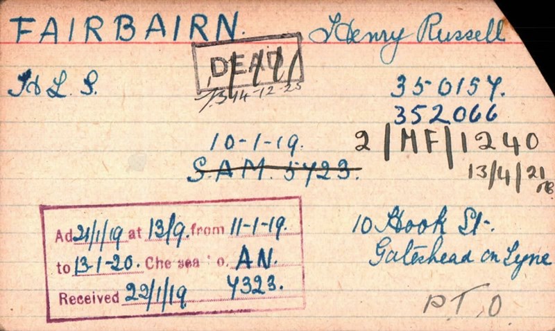 Henry Fairbairn ‘Other Ranks Survived' Card