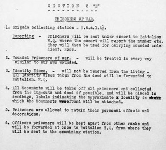 Detailed Instructions Were Issued Regarding Prisoners Taken