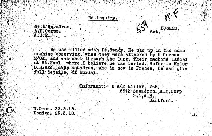 The Australian Red Cross Wounded And Missing File For Sgt Henry Hughes