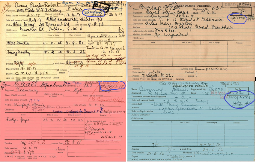 Four WW1 Pension Records