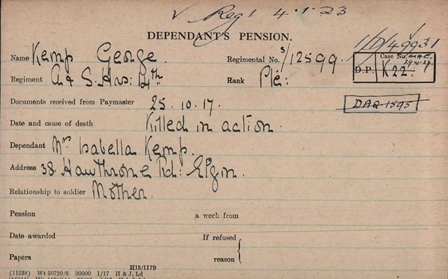 Geoge Kemp Pension Card