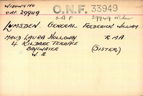 Frederick Lumsden 'Widows' Card