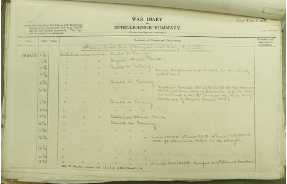 Page From Vol. No 7 Mediterranean Expeditionary Force War Diary