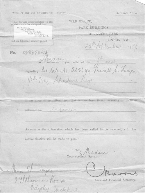 Figure 22. War Office 25th September 1917