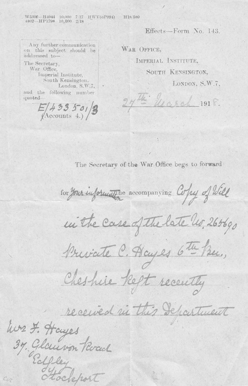 Figure 27. War Office 27th March 1918