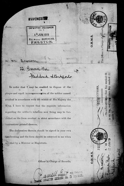 Figure 35. Army Form 5080 requesting details of next-of-kin.