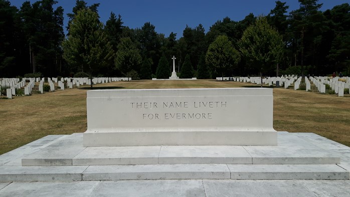 Stone of Remembrance with Cross of Sacrifice in the background