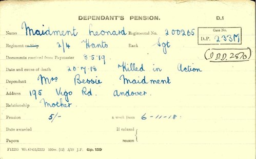 Pension Record Cards - claims for soldiers who were killed | The ...