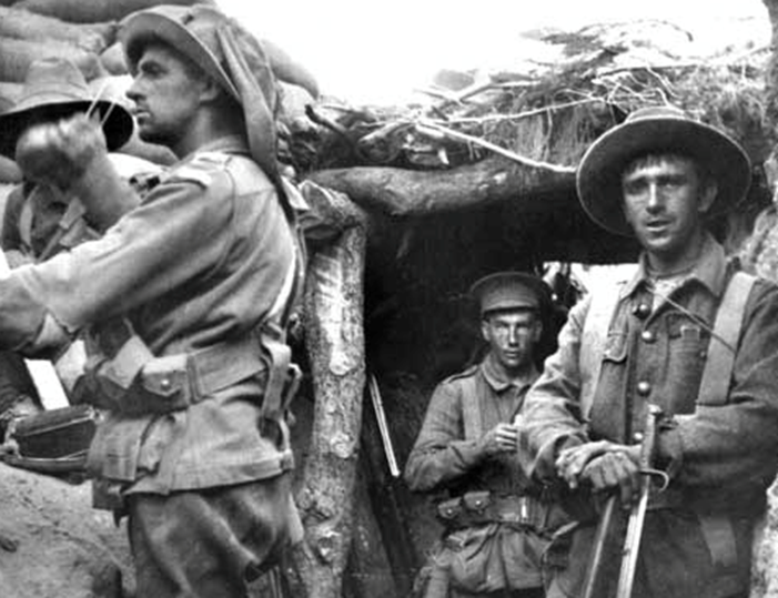 Australian Troops in the Lone Pine Trenches captured by the AIF 1st Battalion