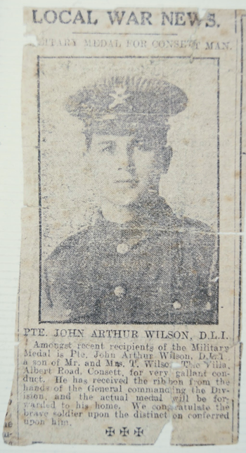 Pte, by then Corporal Jack Wilson awarded the Military Medal in 1917