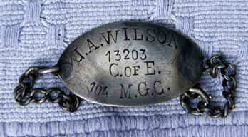 The handmade ID bracelet Jack had made at a jewellers outside the gates of the Machine Gun Corps Training Camp, at Harrowby, Grantham