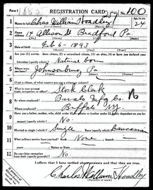 US World War I Draft Registration Cards US Series