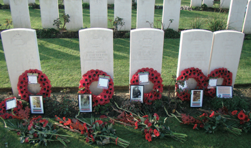 Tank crew graves. The five headstones in Flesquieres Hill Cemetery. Photo courtesy of Rob Kirk