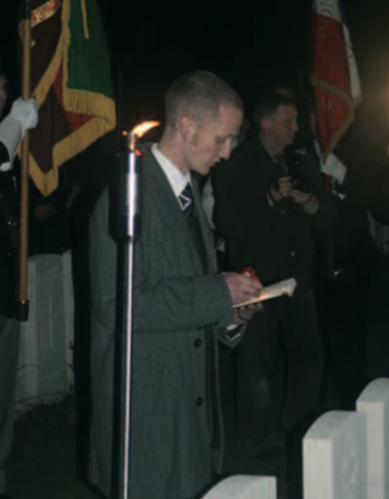John Heap reading his grandfather’s letter of condolence. Photo courtesy of Rob Kirk