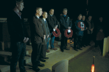 Families with wreaths in Flesquieres Hill Cemetery for the night time ceremony. Photo courtesy of Rob Kirk