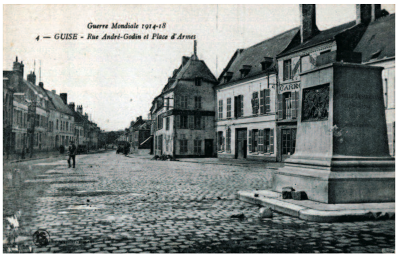 La Place des Armes, Guise. The Germans left here en-route for Iron to capture the British soldiers. On the right can be seen the pedestal of the statue of Camille Desmoulin, a Guisard and famous French revolutionary. His statue was dismantled presumably by the occupying German forces who may well have found Camille’s brand of militant French republicanism to be inappropriate. His statue has since been restored.