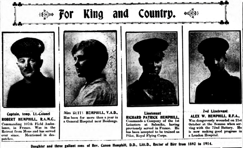 The Hemphills serving The Leinester Reporter 23 December 1916.