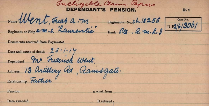 Frederick Arthur Moat Went Pension Card