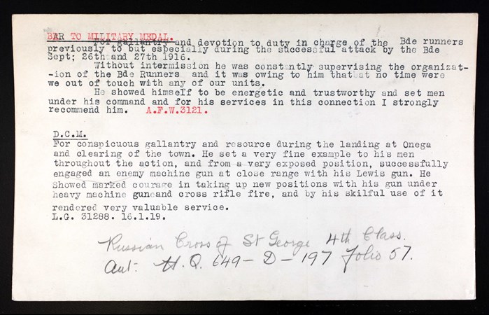 The Military Honours And Awards Citation Cards For Royce Dyer