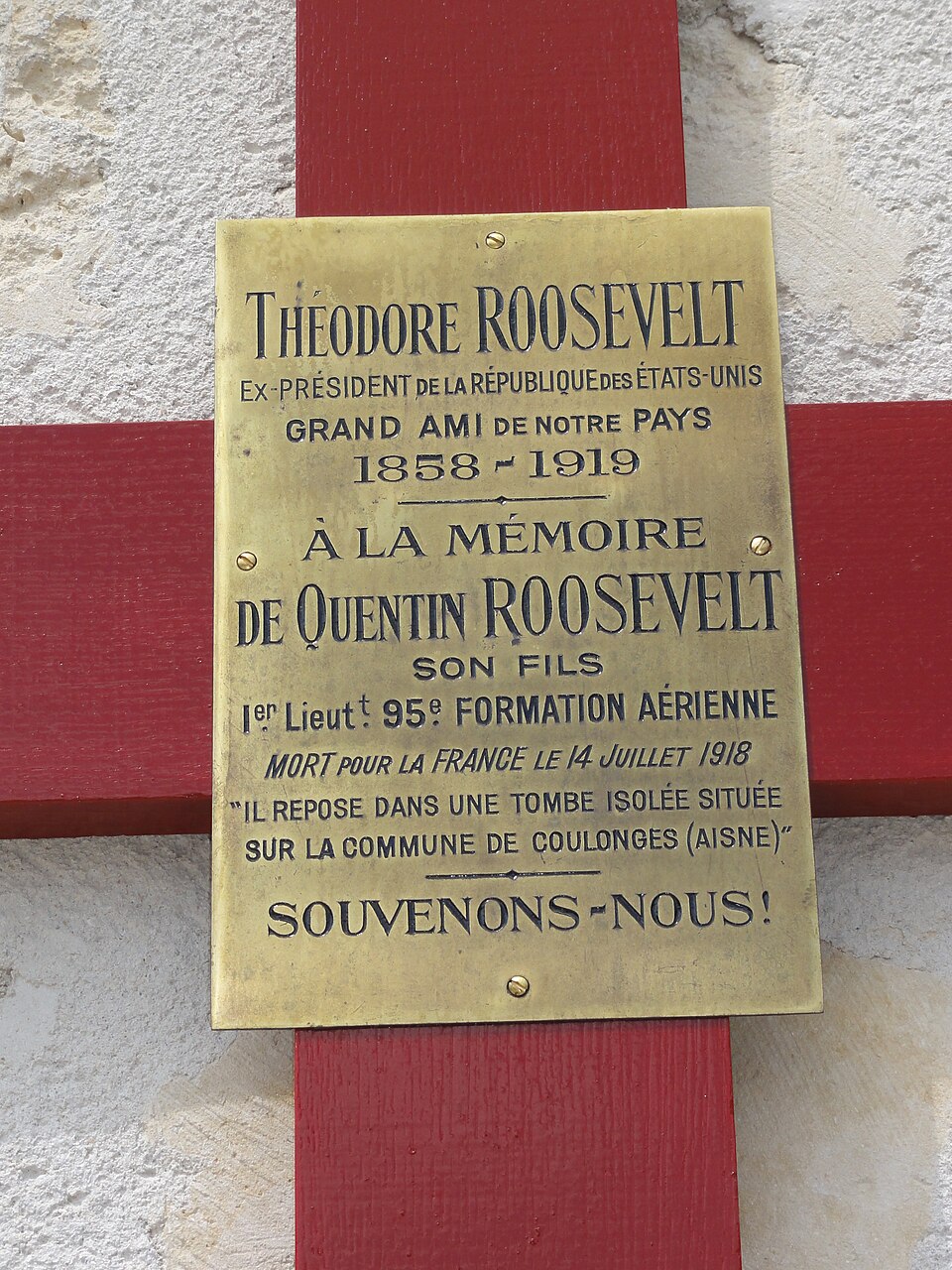 The Plaque On The Cross For Quentin Roosevelt In Sancy Les Chemninots