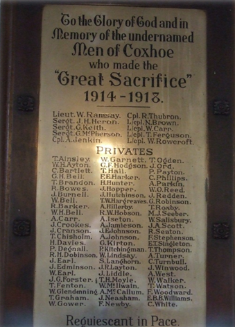 St Mary’S Church, Coxhoe War Memorial